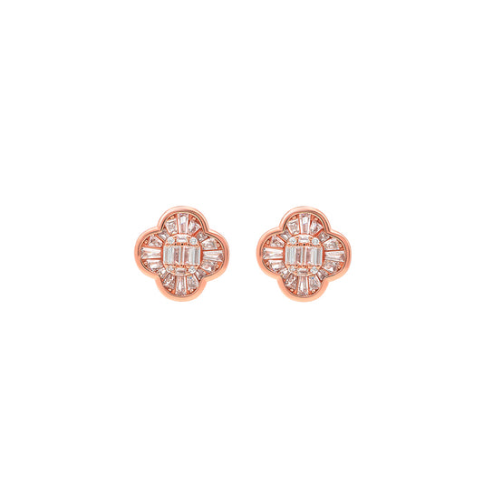 Rose Gold Shiny Clover Studs