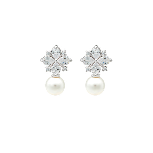 Silver Pearl Star Earrings