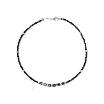 Silver Gentle Black Beads Anklet