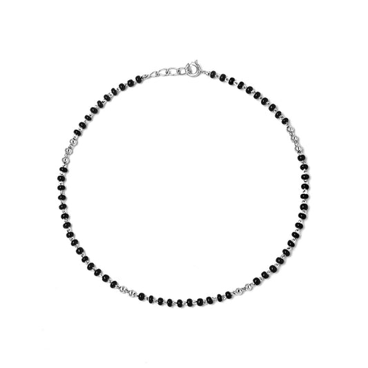 Silver Dainty Black Beads Anklet