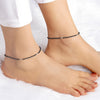 Silver Dainty Black Beads Pair Of Anklets