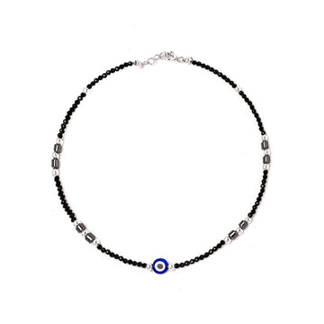 Silver Divine Evil Eye Black Beads Anklet