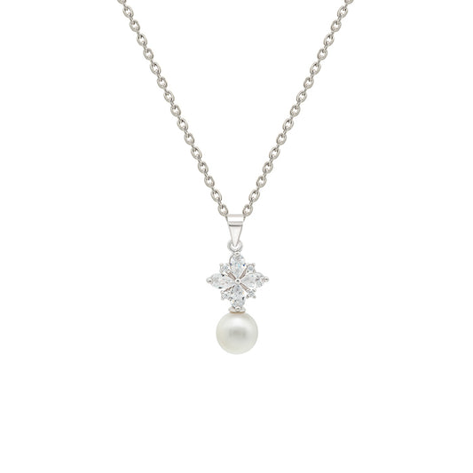 Silver Pearl Star Pendant with Chain