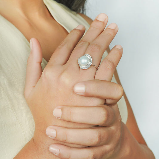 Silver Statement Pearl Adjustable Ring