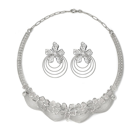 Silver Camellia Necklace Set