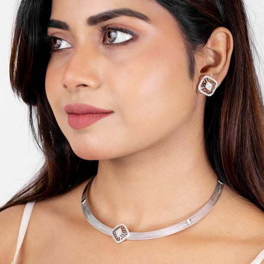 Silver Quadrant Necklace Set