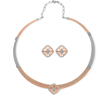 18K Two Tone Rose Gold Silver Quadrant Necklace Set