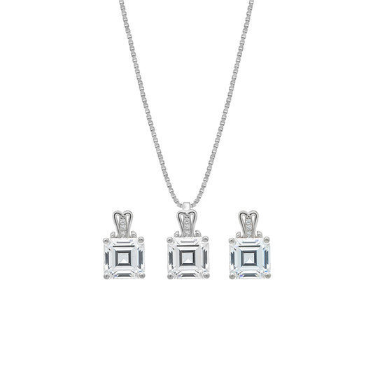 Silver Cube Pendant Set with Box Chain