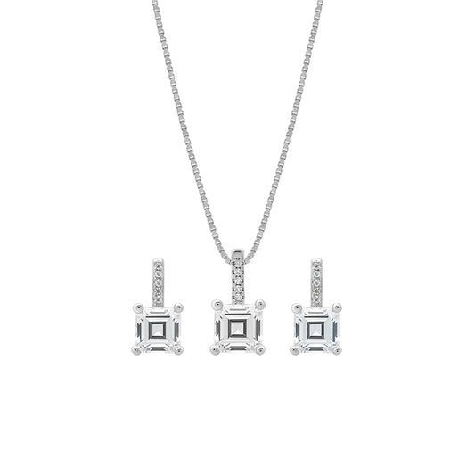 Silver Mini Cube Pendant Set with Box Chain