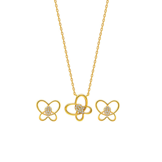 18k Gold Plated Silver Delicate Butterfly Necklace Set