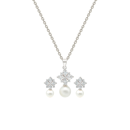 Silver Pearl Star Pendant Set